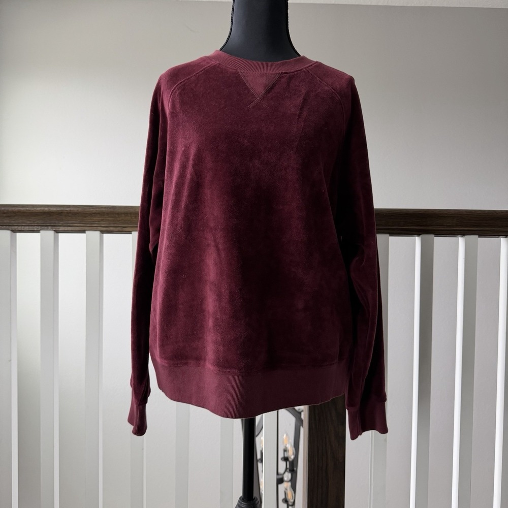 Pact‎ Velour Top Women M Burgundy Organic Cotton Pullover Long Sleeve Sweatshirt